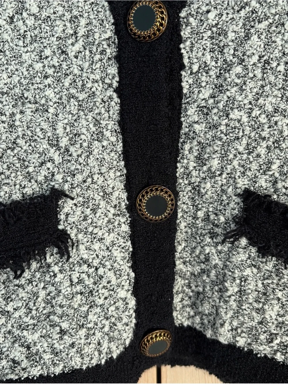 L’AGENCE Arielle Tweed Bouclé Jacket White Black Gold Buttons Designer